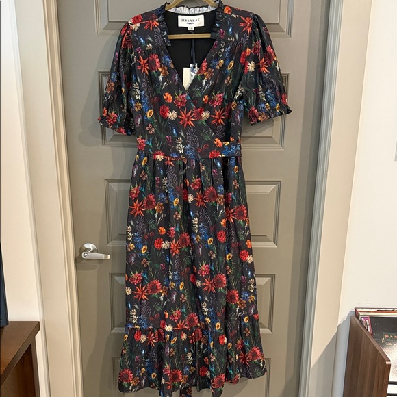 JessaKae Dresses & Skirts - JessaKae Black Floral Midi Wrap Dress